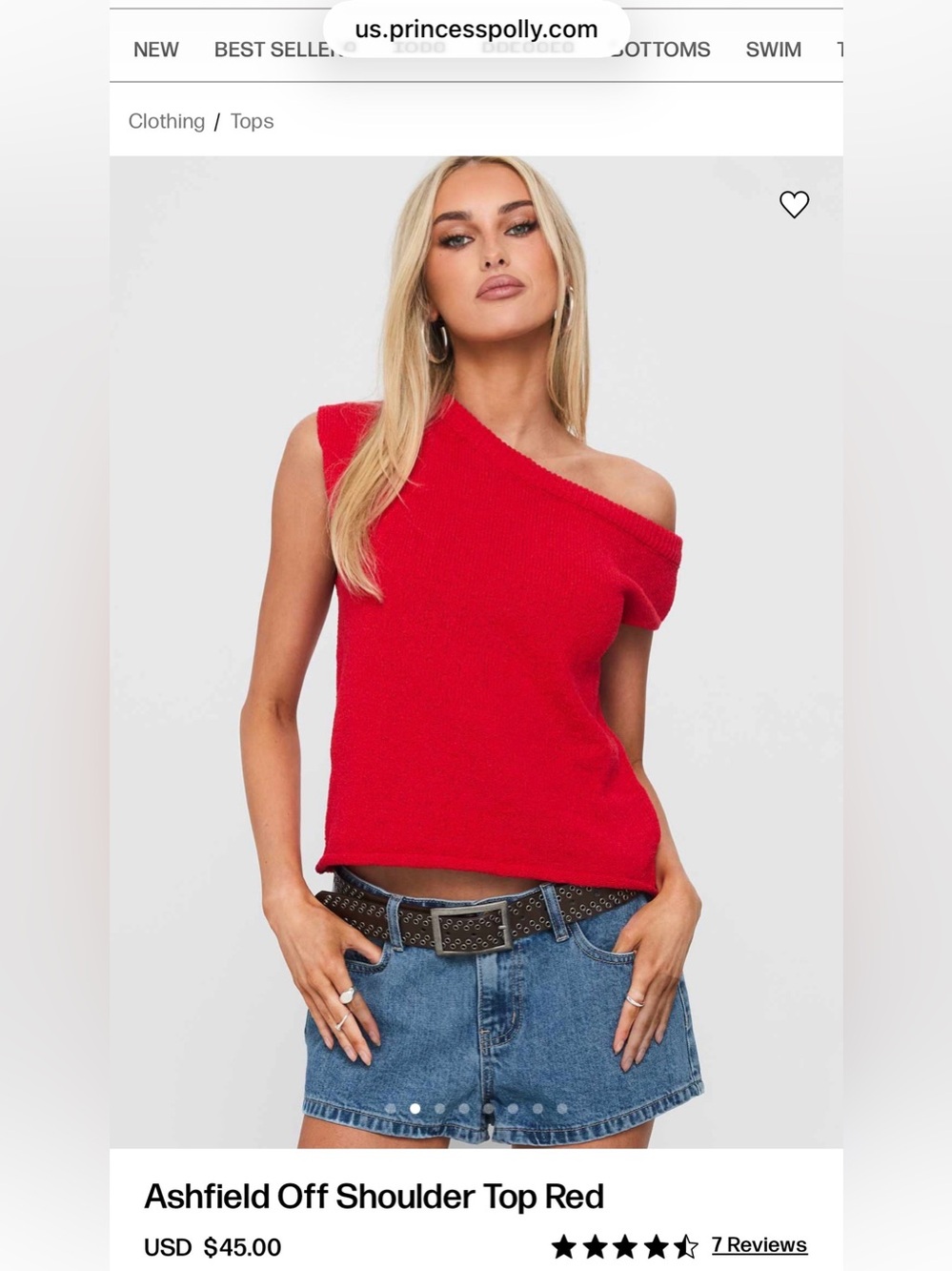 Princess Polly Ashfield Off Shoulder Top Red S/M
